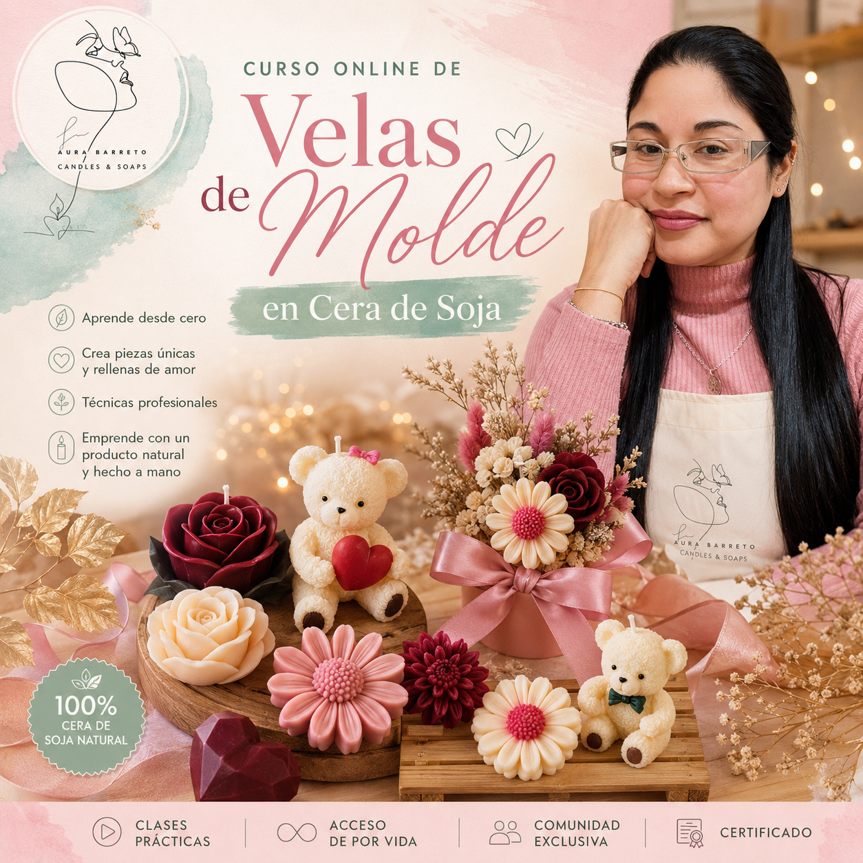 Curso Online de Velas de Molde en Cera de Soja + 3 Cursos Online Adicional + 5 Bonos